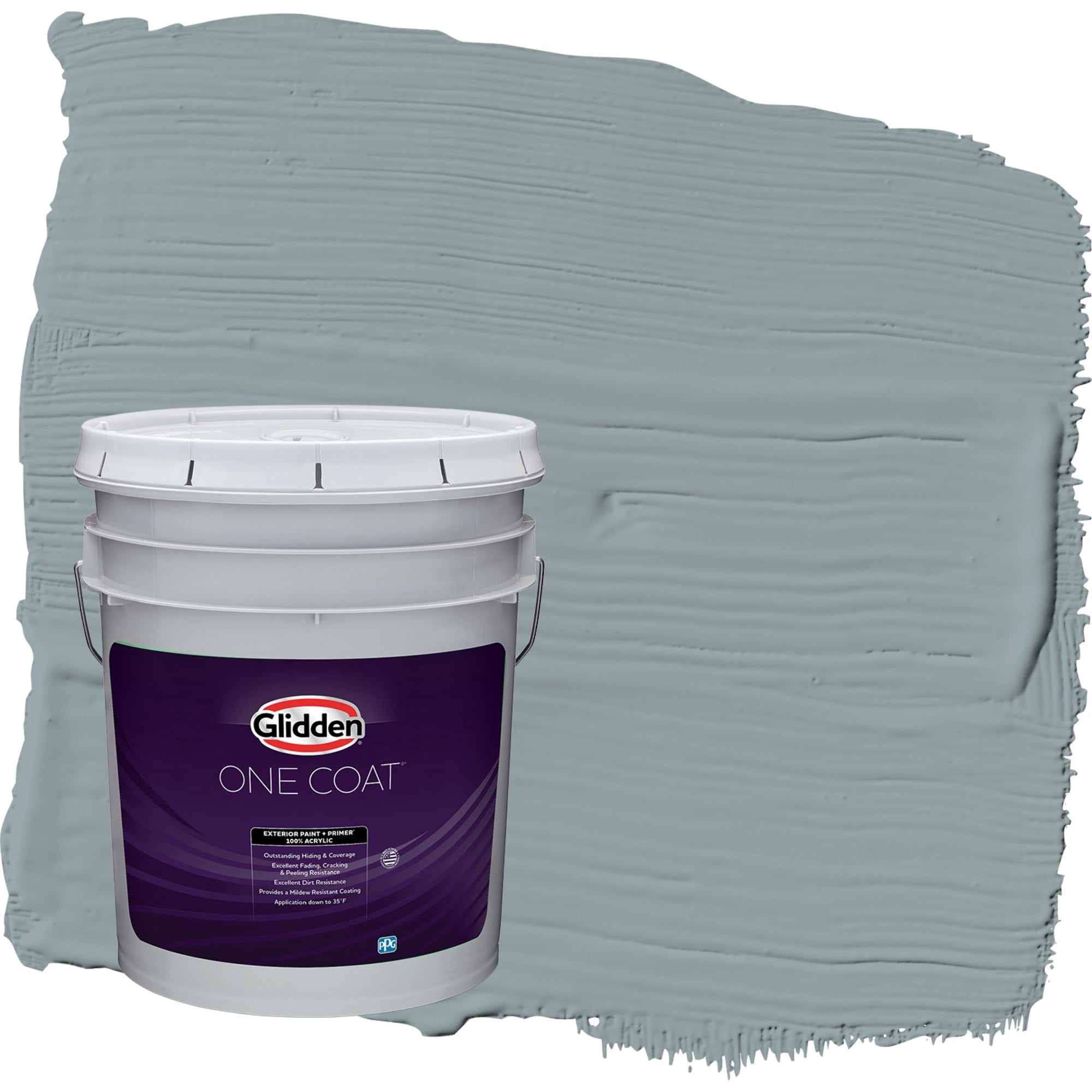 Glidden One Coat After the Storm / Gray Semi-Gloss Exterior Paint with Primer, 5 Gallon
