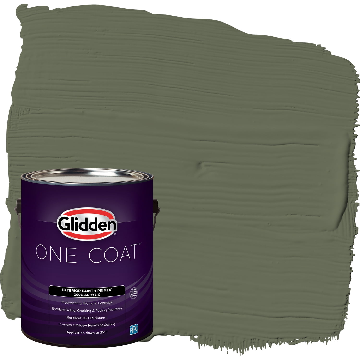 Glidden One Coat All About Olive / Green Flat Exterior Paint with Primer, 1 Gallon