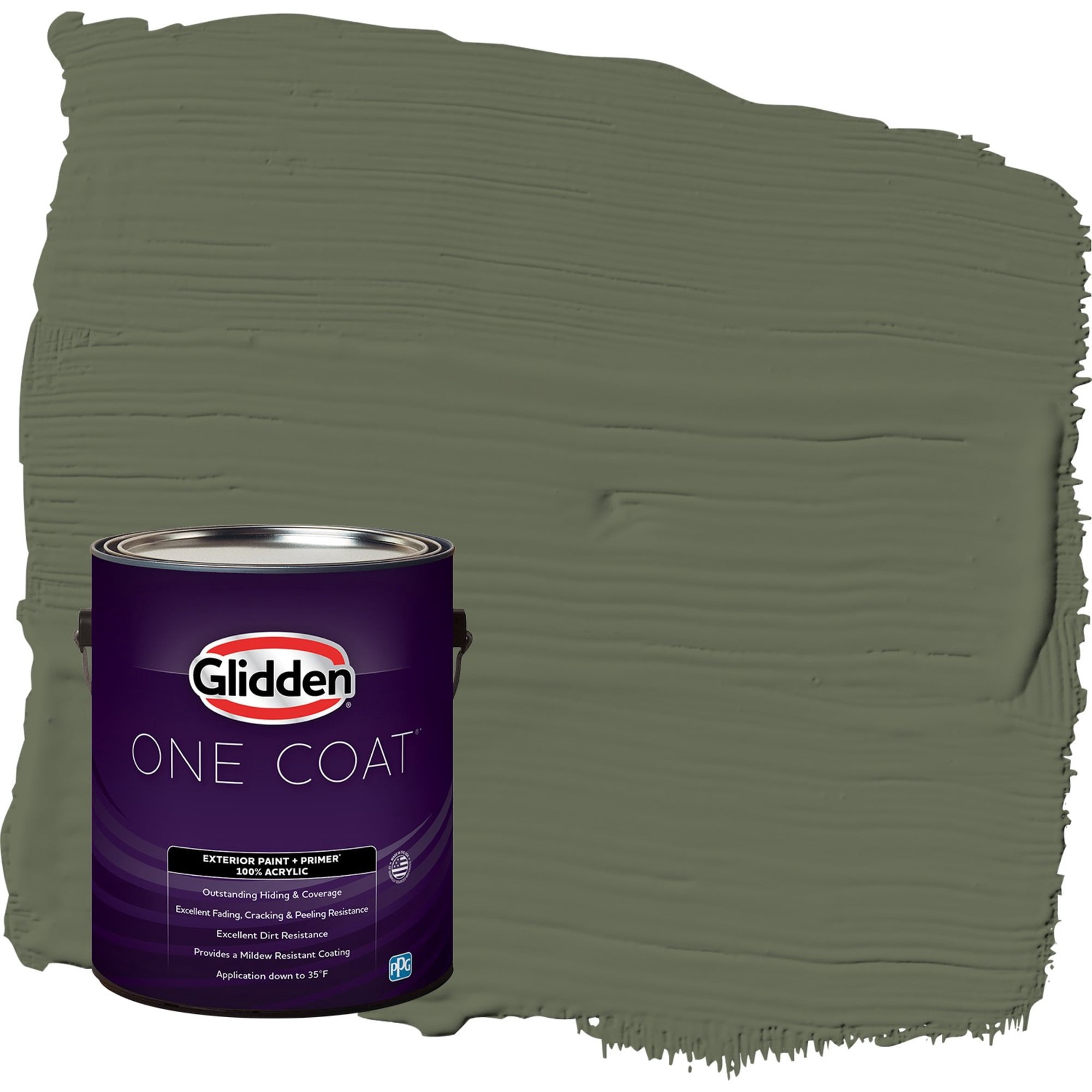 Glidden One Coat All About Olive / Green Satin Exterior Paint with Primer, 1 Gallon
