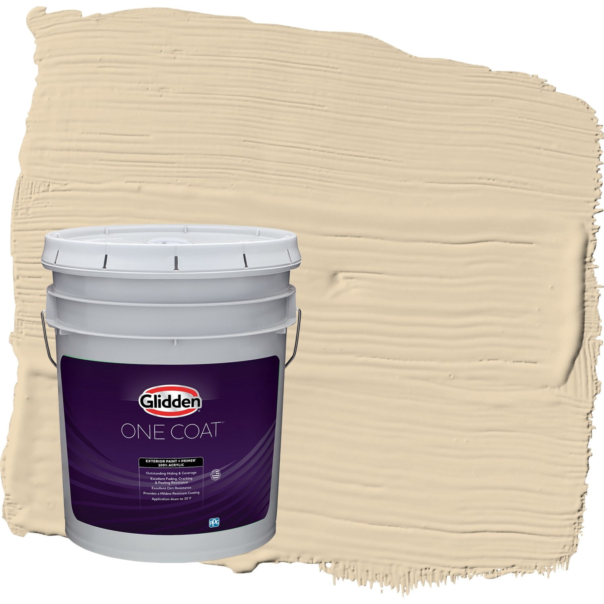 Glidden One Coat Almond Cream / Beige Satin Exterior Paint with Primer, 5 Gallon