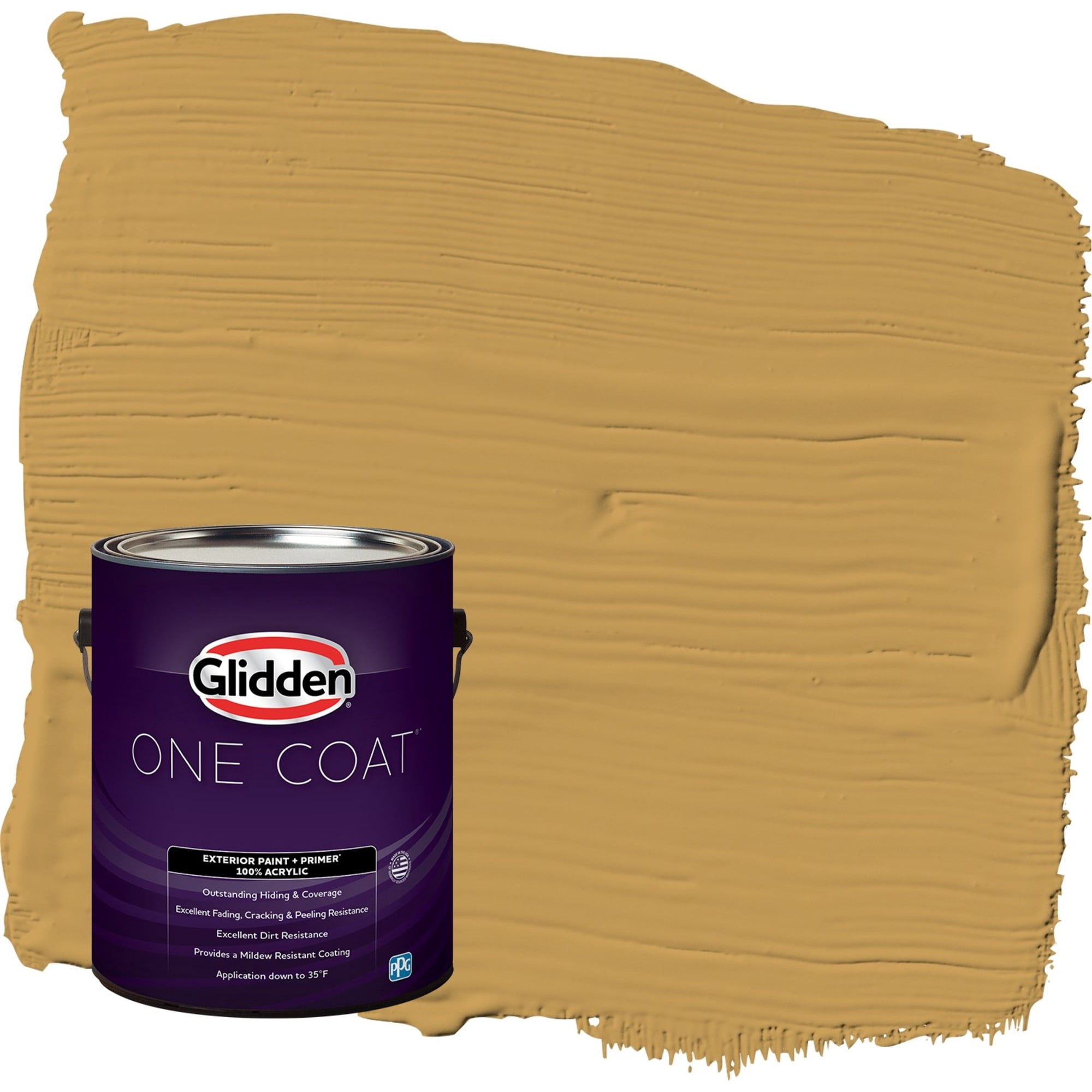Glidden One Coat Amaretto Sours / Yellow Satin Exterior Paint with Primer, 1 Gallon