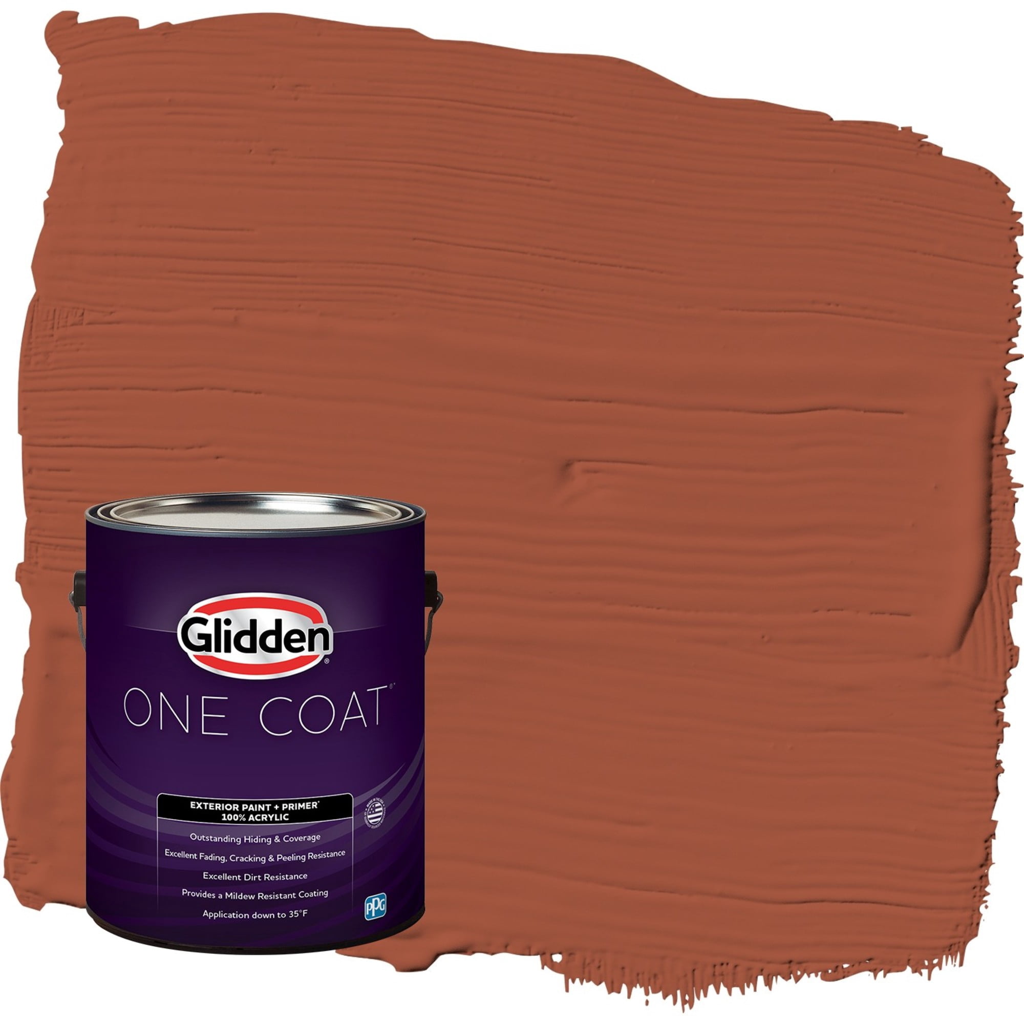 Glidden One Coat Ancient Copper / Orange Flat Exterior Paint with Primer, 1 Gallon