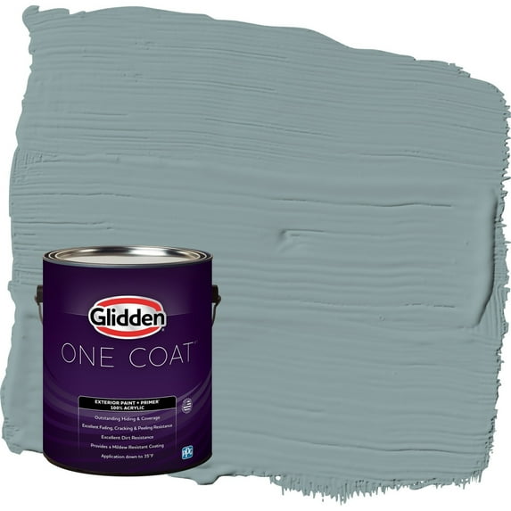 Glidden One Coat Aqua Smoke / Blue Satin Exterior Paint with Primer, 1 Gallon