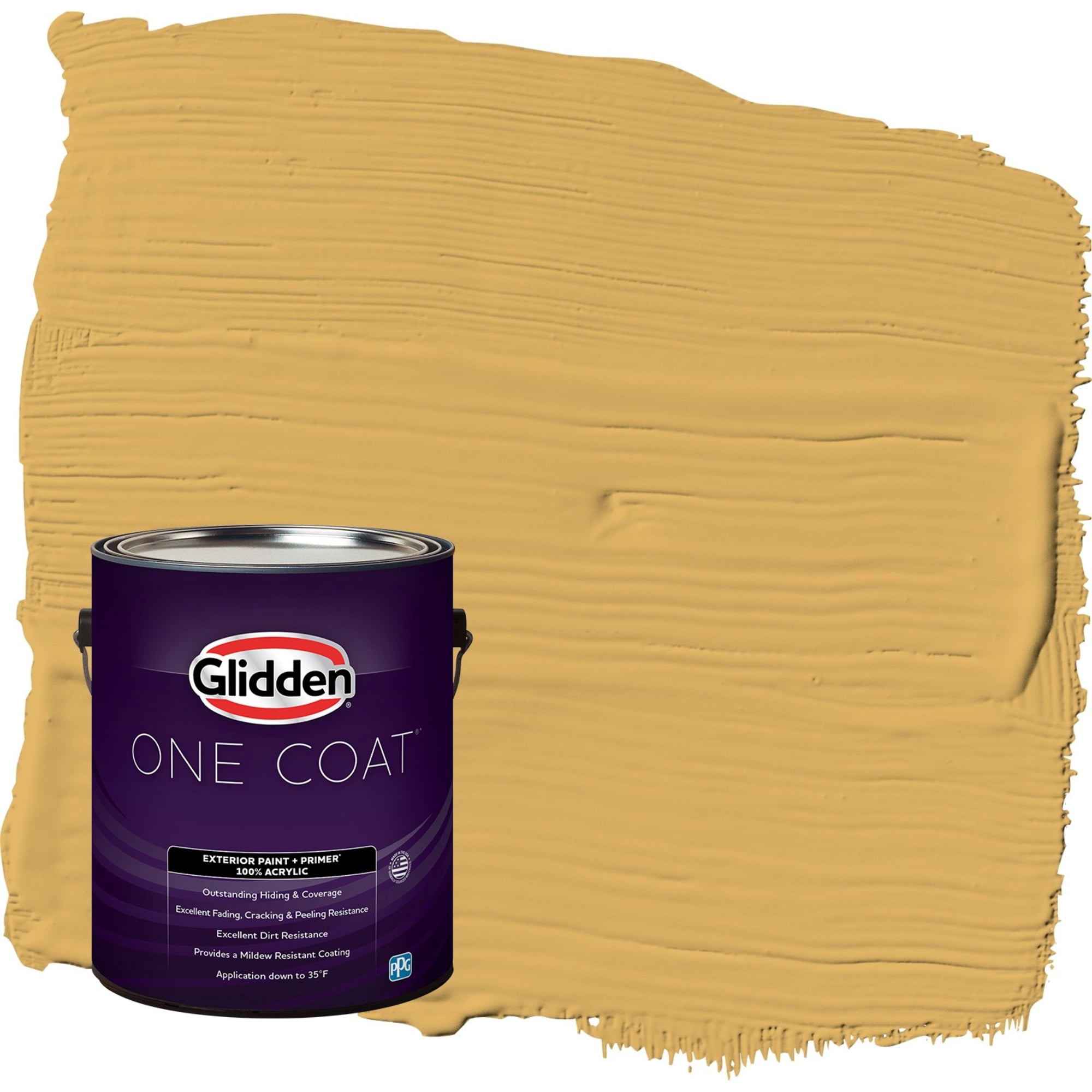 Glidden One Coat Butterscotch Bliss / Yellow Satin Exterior Paint with Primer, 1 Gallon