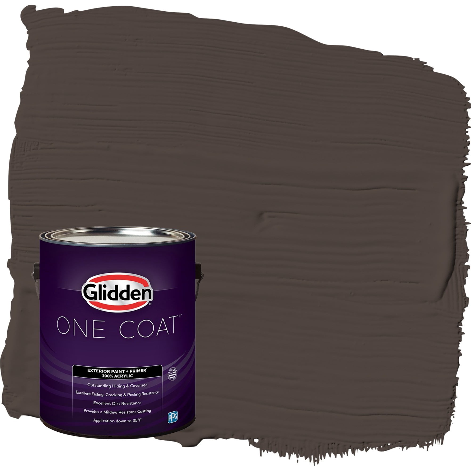 Glidden One Coat Dark Granite / Brown Flat Exterior Paint with Primer, 1 Gallon