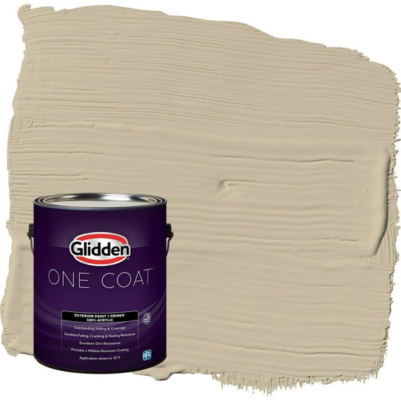Glidden One Coat Dusty Trail / Beige Satin Exterior Paint with Primer, 1 Gallon