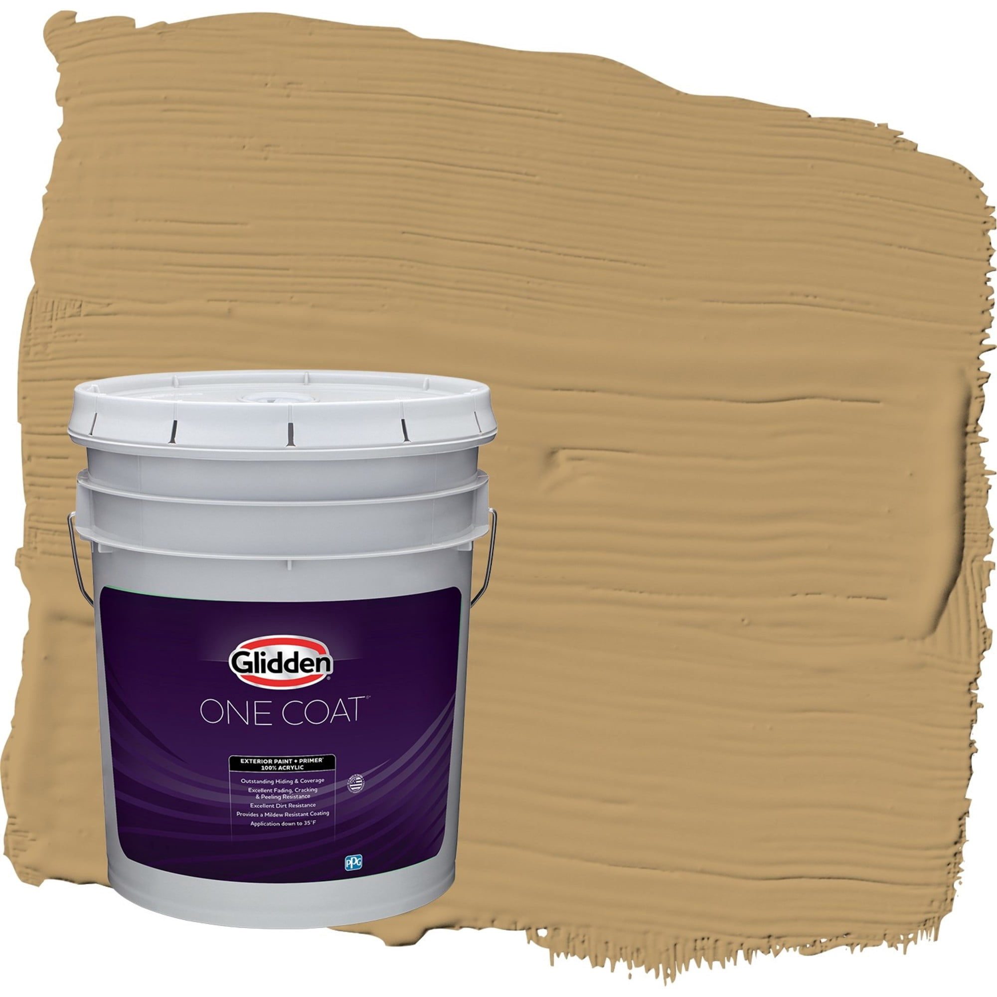 Glidden One Coat Golden Granola / Beige Satin Exterior Paint with Primer, 5 Gallon