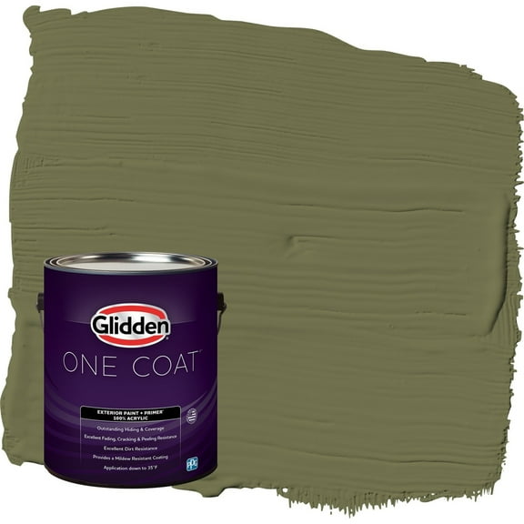 Glidden One Coat Gratefully Grass / Green Flat Exterior Paint with Primer, 1 Gallon