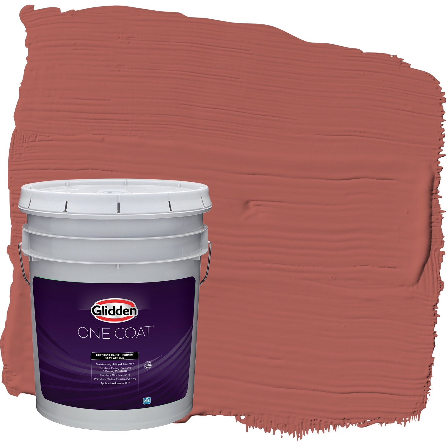 Glidden One Coat Exterior Paint and Primer, Pizza Pie / Red, 5 Gallons, Satin