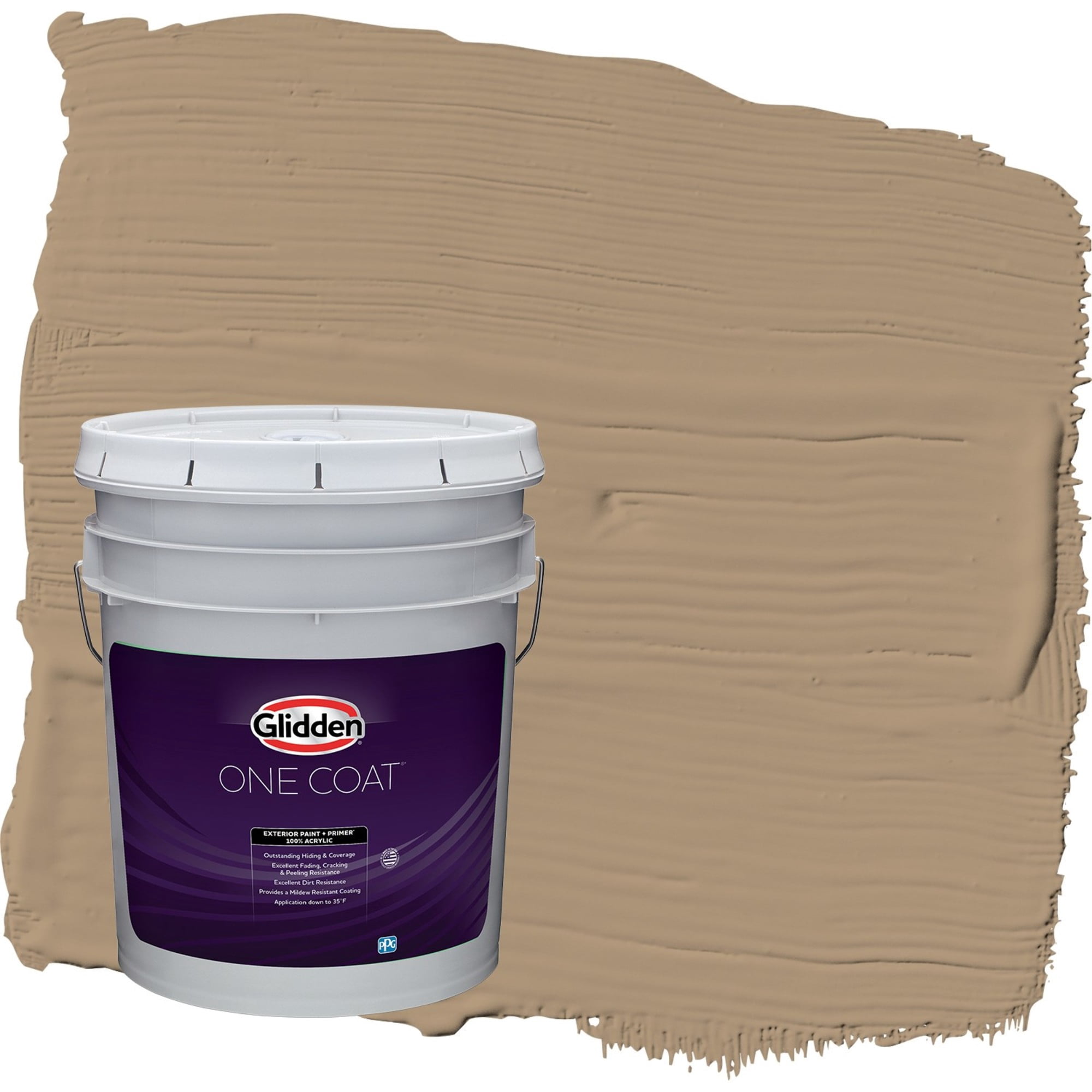 Glidden One Coat Sauteed Mushroom / Beige Flat Exterior Paint with Primer, 5 Gallon