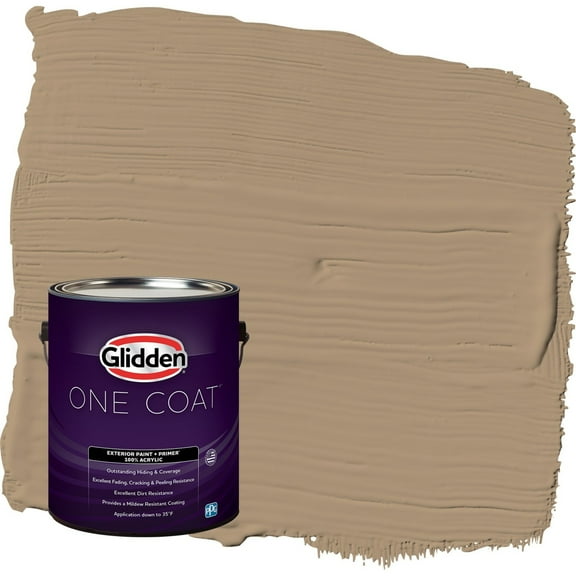 Glidden One Coat Sauteed Mushroom / Beige Satin Exterior Paint with Primer, 1 Gallon