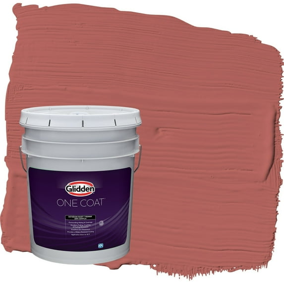 Glidden One Coat Sienna Red / Red Satin Exterior Paint with Primer, 5 Gallon
