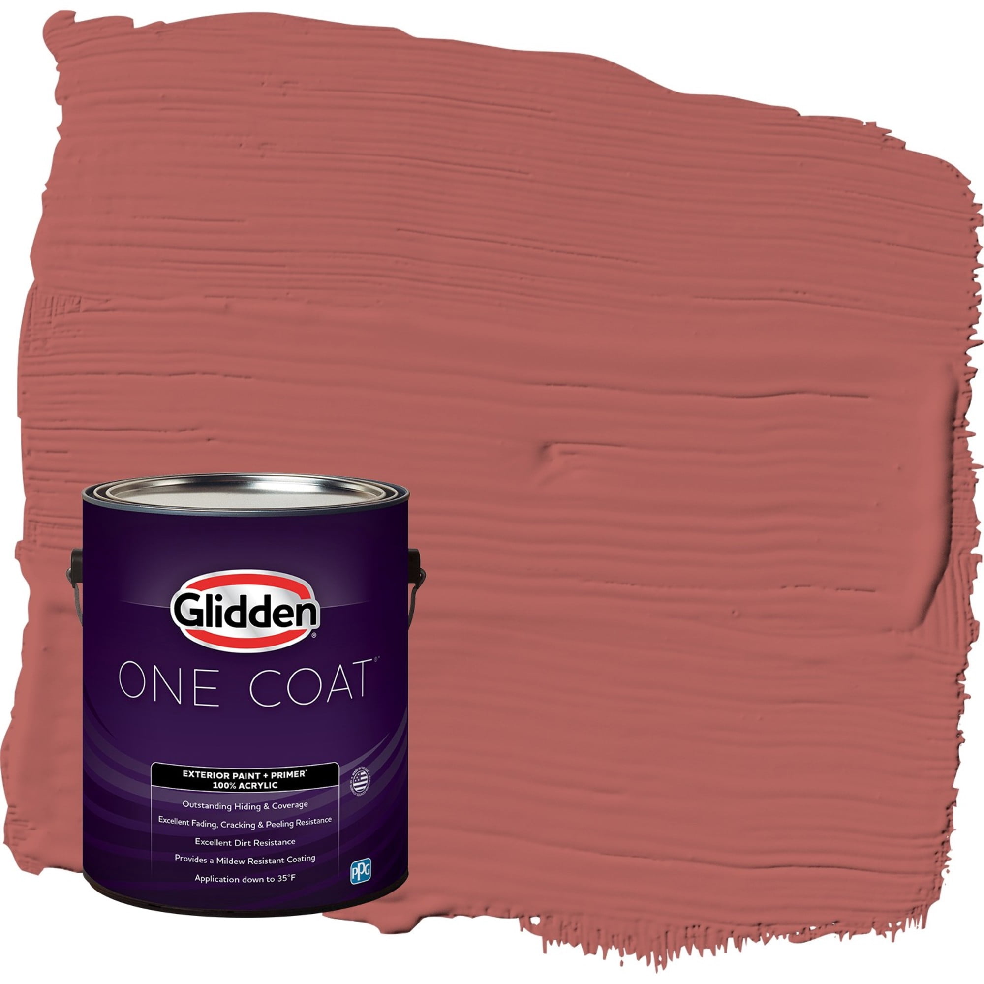 Glidden One Coat Sienna Red / Red Satin Exterior Paint with Primer, 1 Gallon