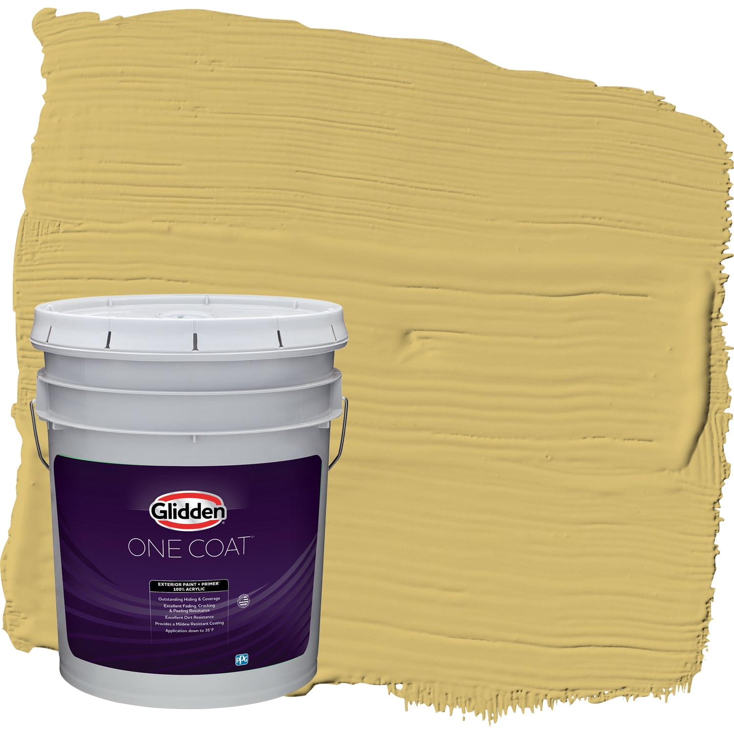 Glidden One Coat Exterior Paint and Primer, Spicy Mustard / Yellow, 5 Gallon, Flat