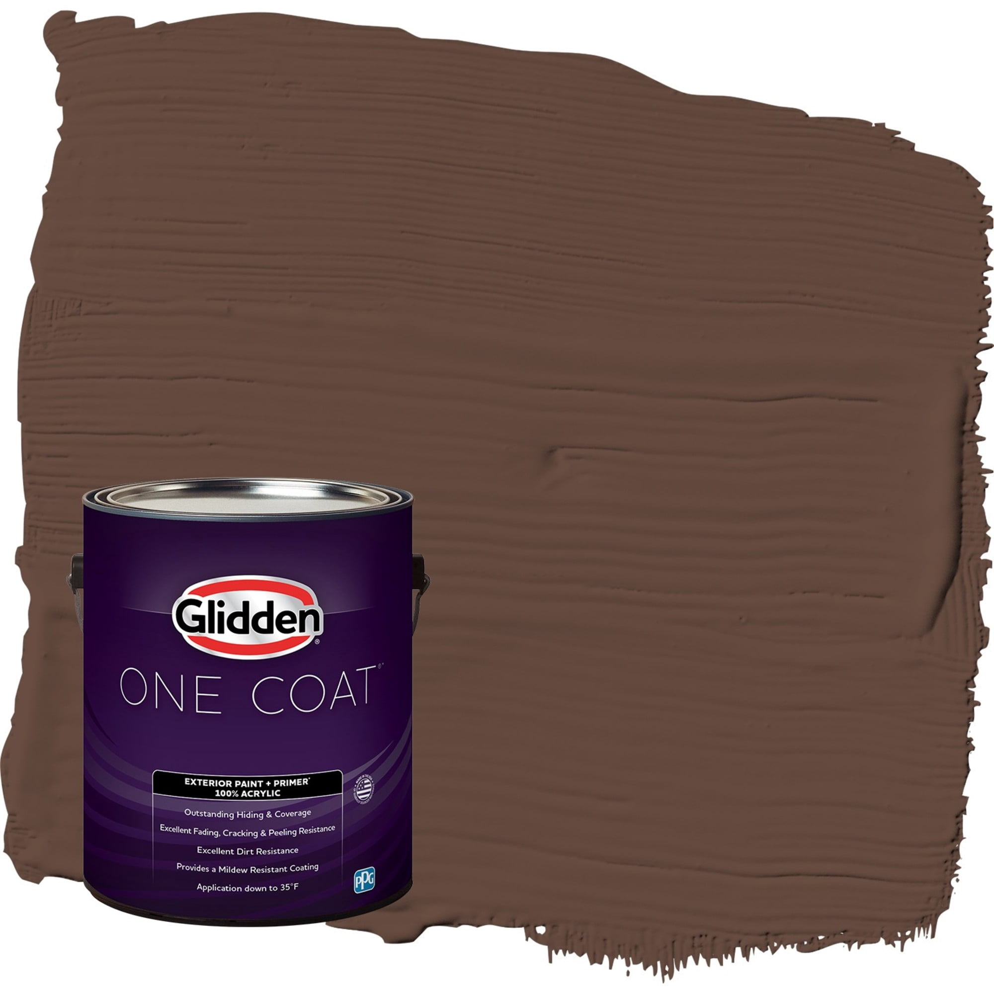 Glidden One Coat Fudge / Brown Satin Exterior Paint with Primer, 1 Gallon