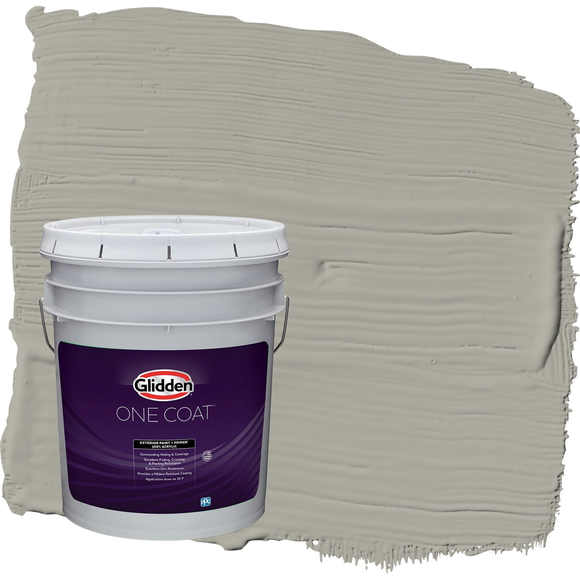 Glidden One Coat Hot Stone / Gray Flat Exterior Paint with Primer, 5 Gallon