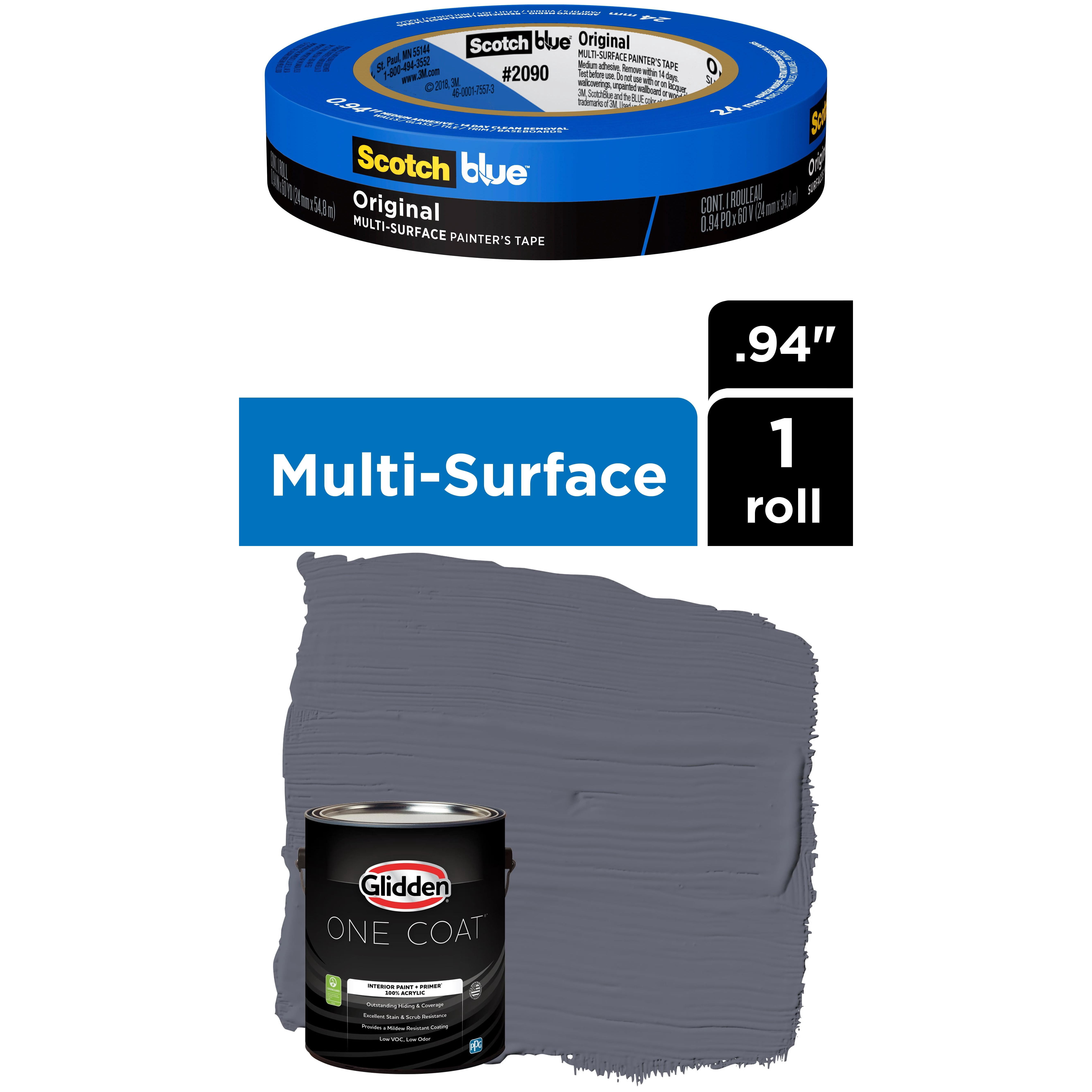 Glidden One Coat, Interior Paint + Primer, Alley Cat, Flat Finish, 1 Gallon with ScotchBlue Painter's Tape Original Multi-Use, .94in x 60yd(24mm x 54,8m Bundle