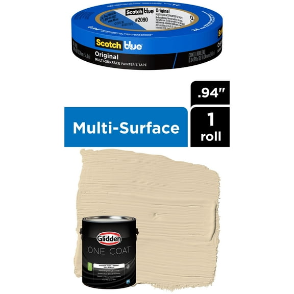 Glidden One Coat, Interior Paint + Primer, Almond Cream, Eggshell Finish, 1 Gallon with ScotchBlue Painter's Tape Original Multi-Use, .94in x 60yd(24mm x 54,8m Bundle