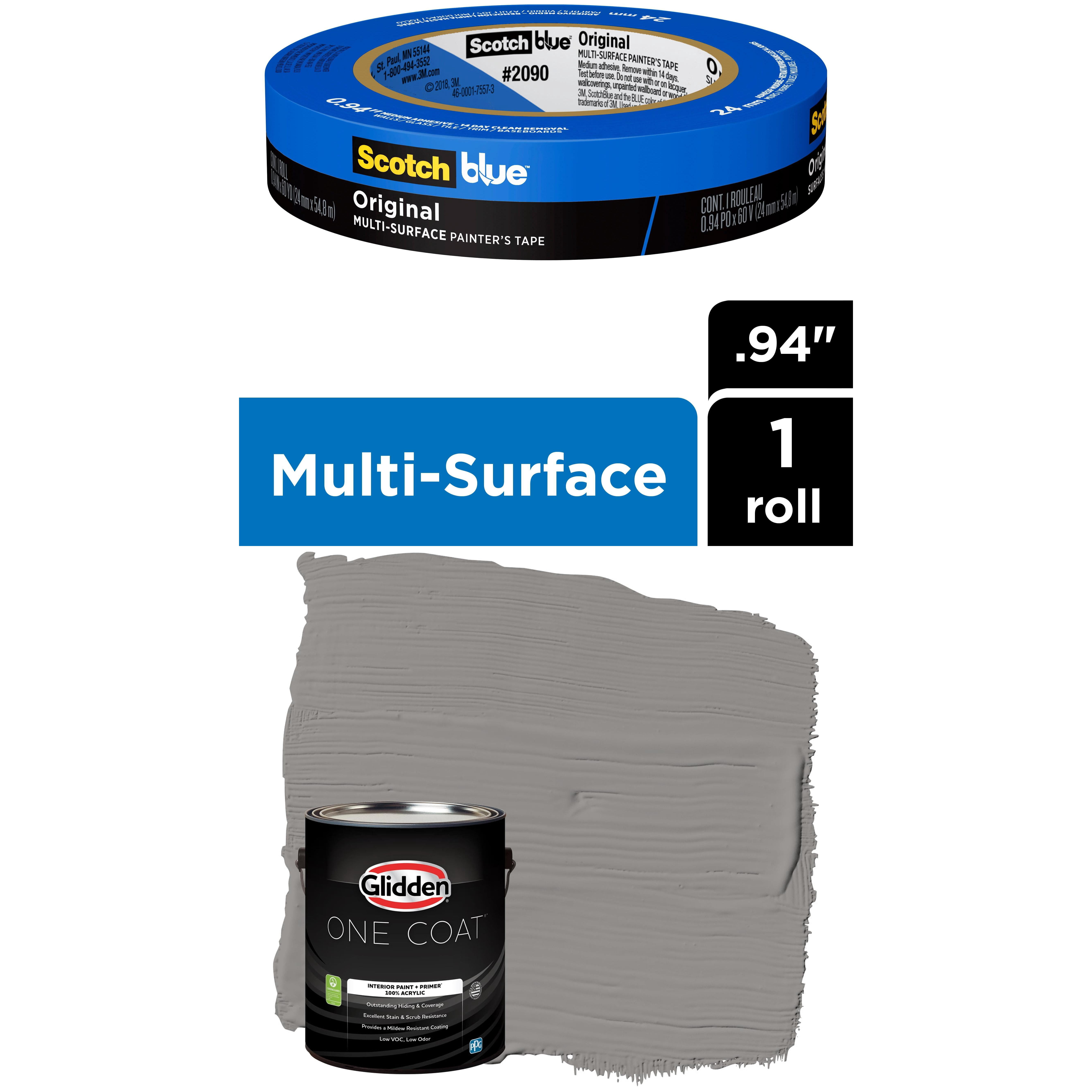 Glidden One Coat, Interior Paint + Primer, Antique Silver, Semi-gloss Finish, 1 Gallon with ScotchBlue Painter's Tape Original Multi-Use, .94in x 60yd(24mm x 54,8m Bundle