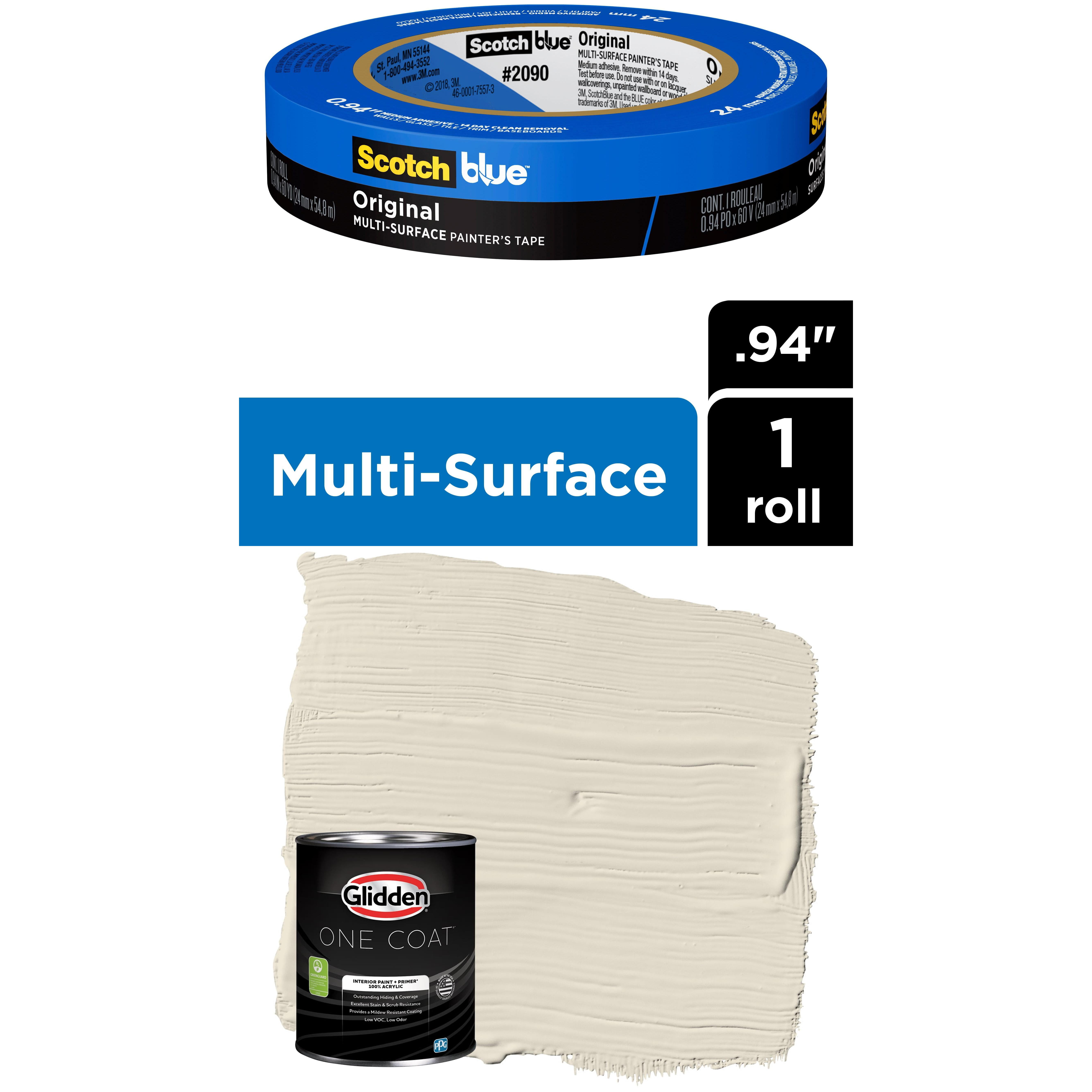 Glidden One Coat, Interior Paint + Primer, Antique White, Semi-gloss Finish, Quart with ScotchBlue Painter's Tape Original Multi-Use, .94in x 60yd(24mm x 54,8m Bundle