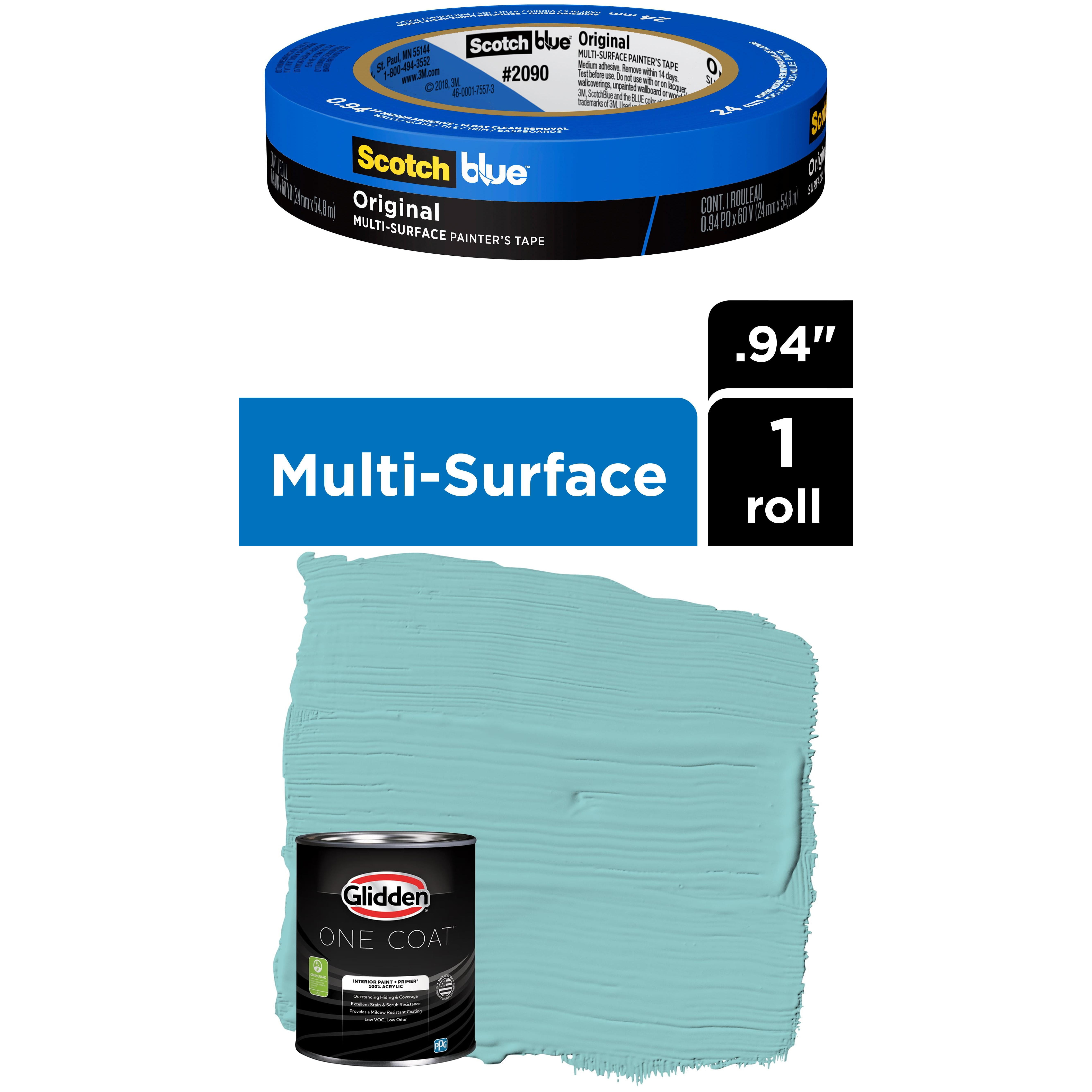 Glidden One Coat, Interior Paint + Primer, Aqua Fiesta, Eggshell Finish, Quart with ScotchBlue Painter's Tape Original Multi-Use, .94in x 60yd(24mm x 54,8m Bundle