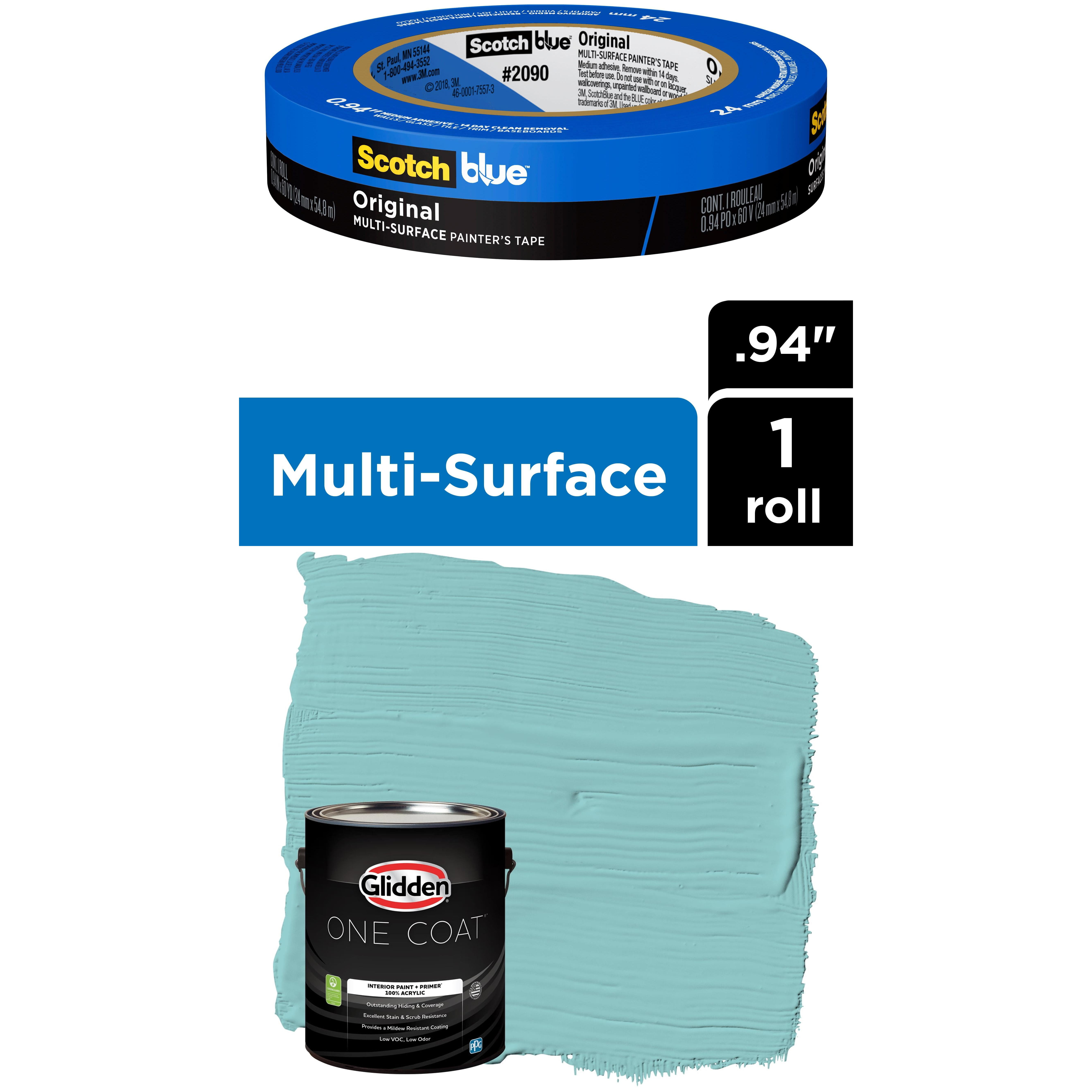 Glidden One Coat, Interior Paint + Primer, Aqua Fiesta, Flat Finish, 1 Gallon with ScotchBlue Painter's Tape Original Multi-Use, .94in x 60yd(24mm x 54,8m Bundle