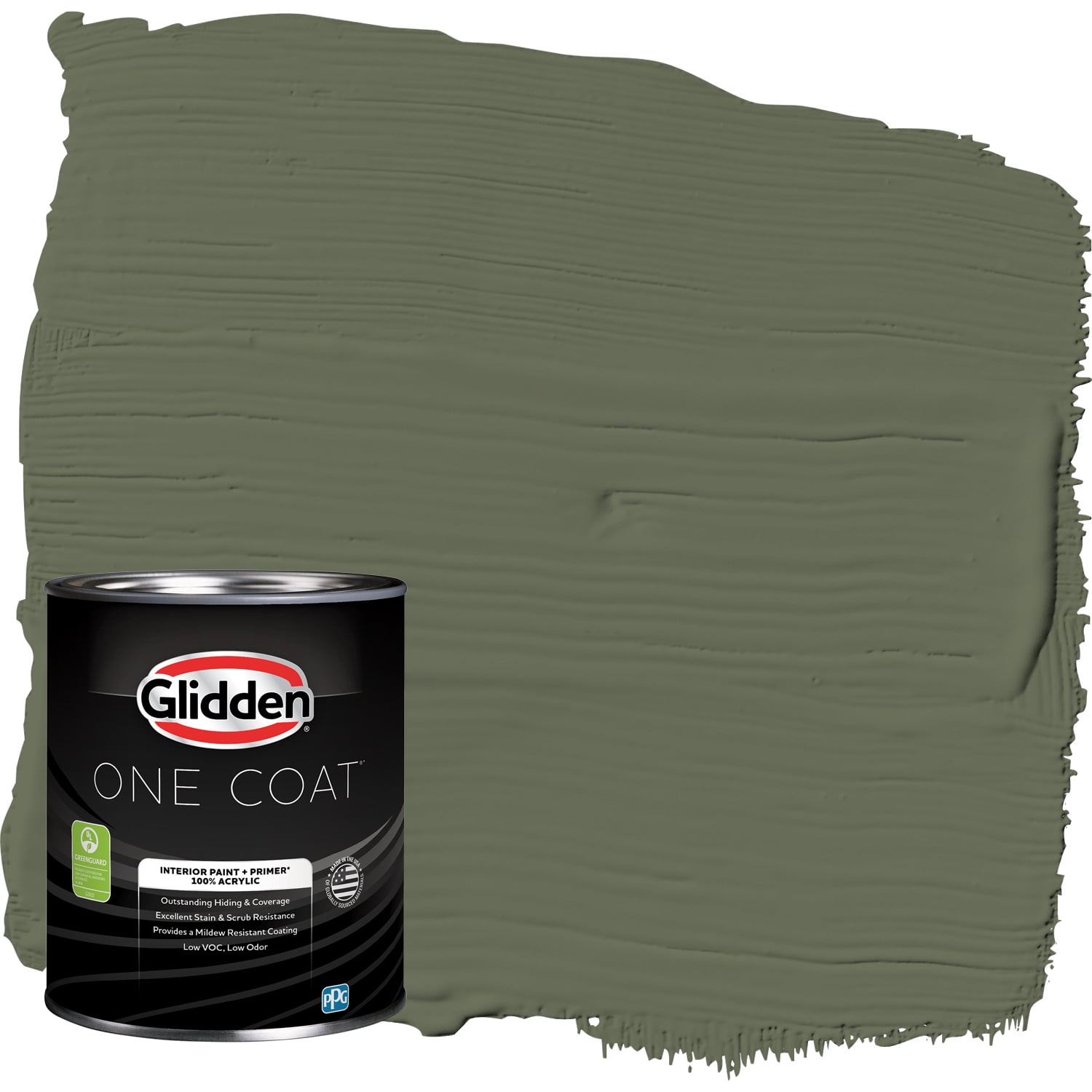 Glidden One Coat Interior Paint and Primer, All About Olive / Green, 1-Quart, Semi-Gloss