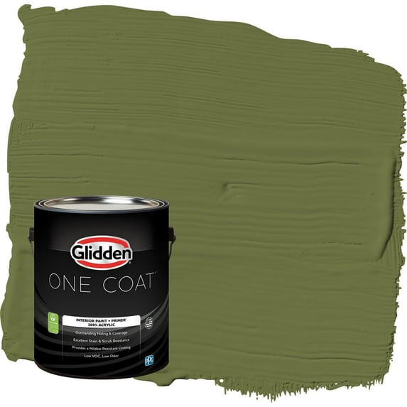 Glidden One Coat Oakmoss / Green Flat Interior Paint with Primer, 1 Gallon