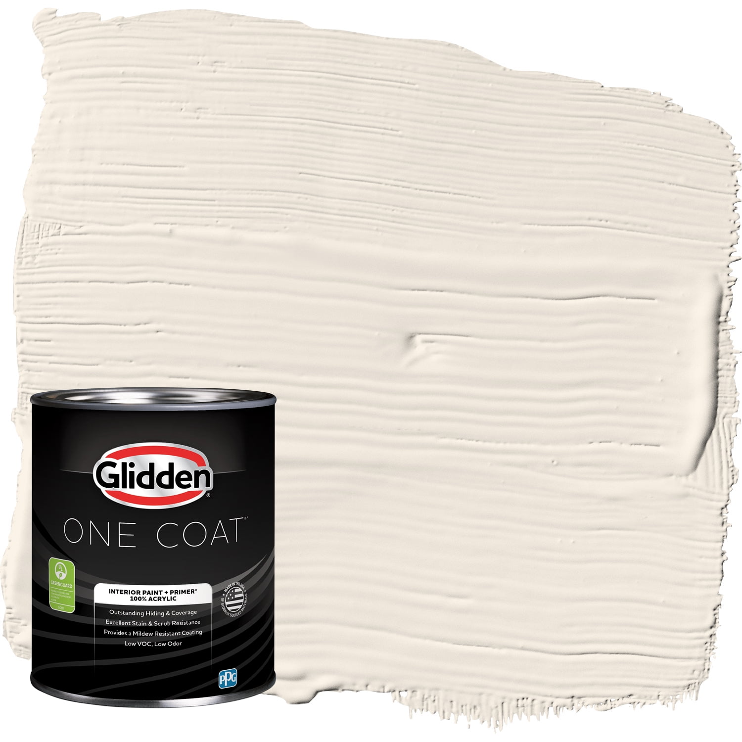 Glidden One Coat Interior Paint and Primer, Pearls and Lace / White, 1 Quart, Eggshell