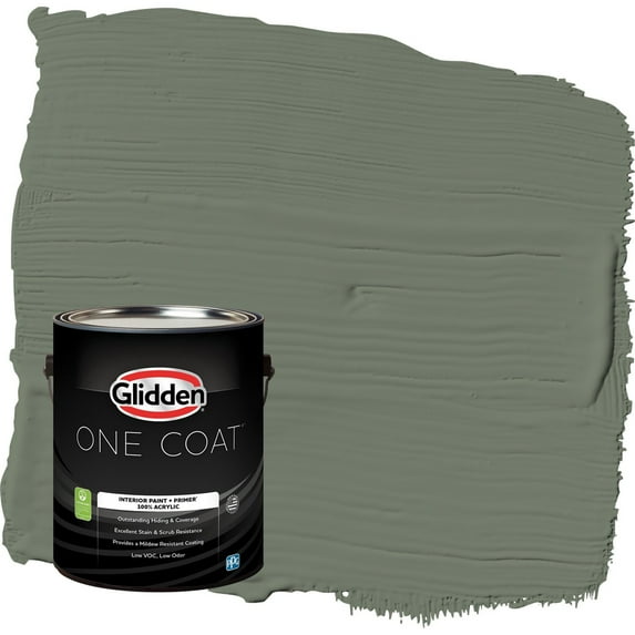 Glidden One Coat Thyme Green / Green Semi-Gloss Interior Paint with Primer, 1 Gallon