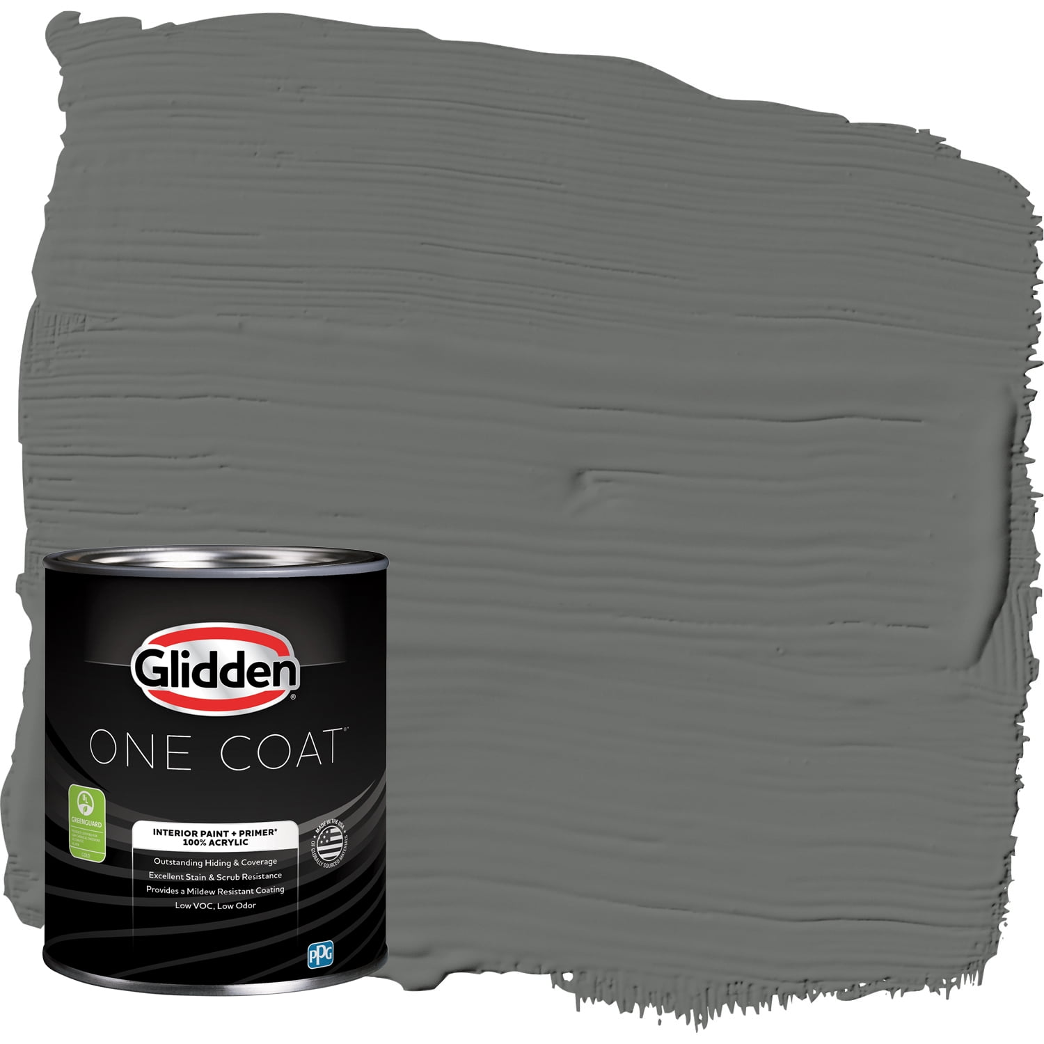 Glidden One Coat Interior Paint and Primer, Up in Smoke / Gray, 1-Quart, Eggshell