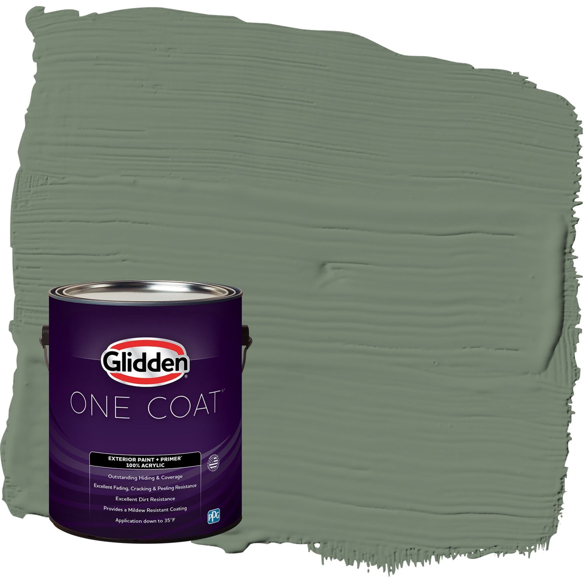 Glidden One Coat Lottery Winnings / Green Satin Exterior Paint with Primer, 1 Gallon