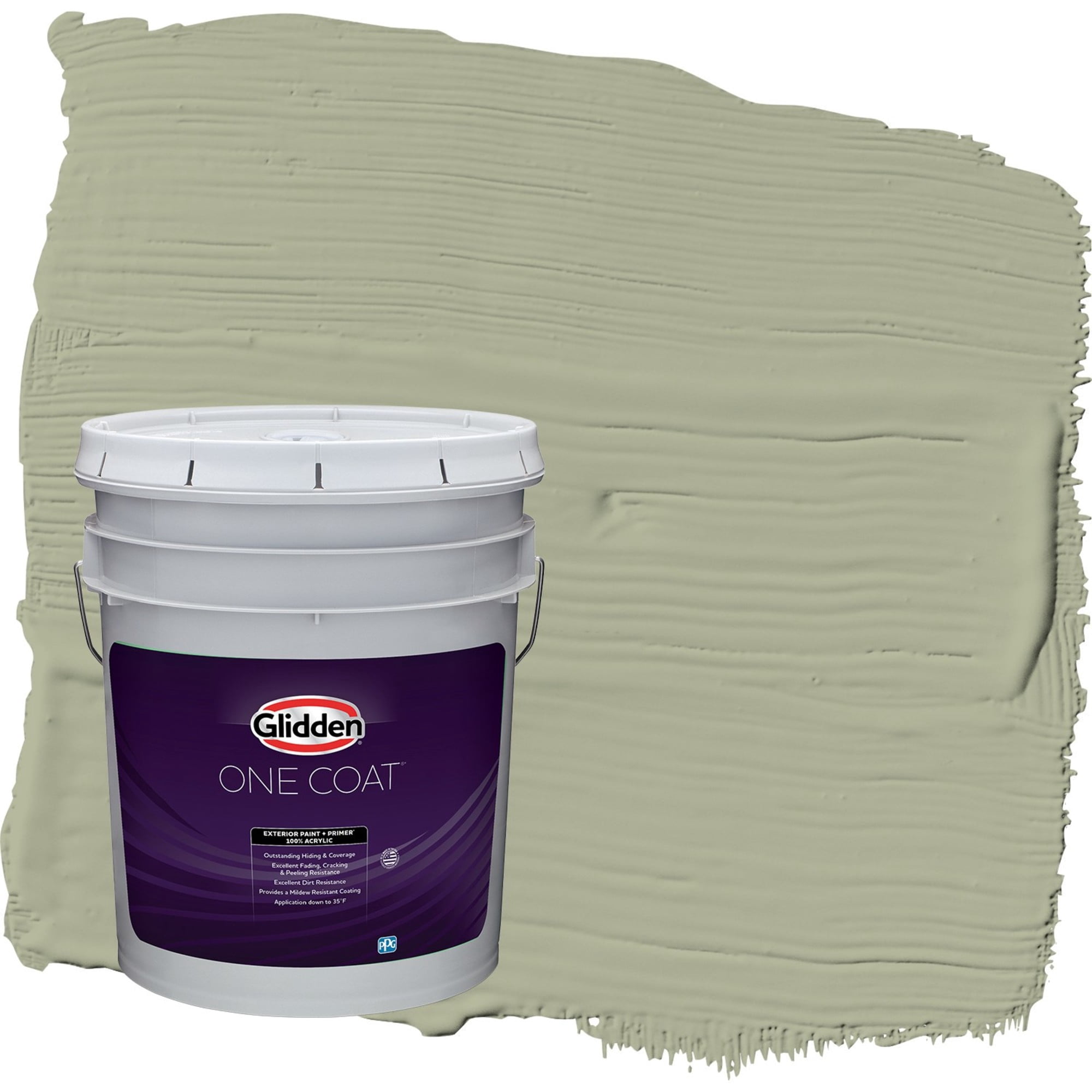 Glidden One Coat Olive Sprig / Green Satin Exterior Paint with Primer, 5 Gallon
