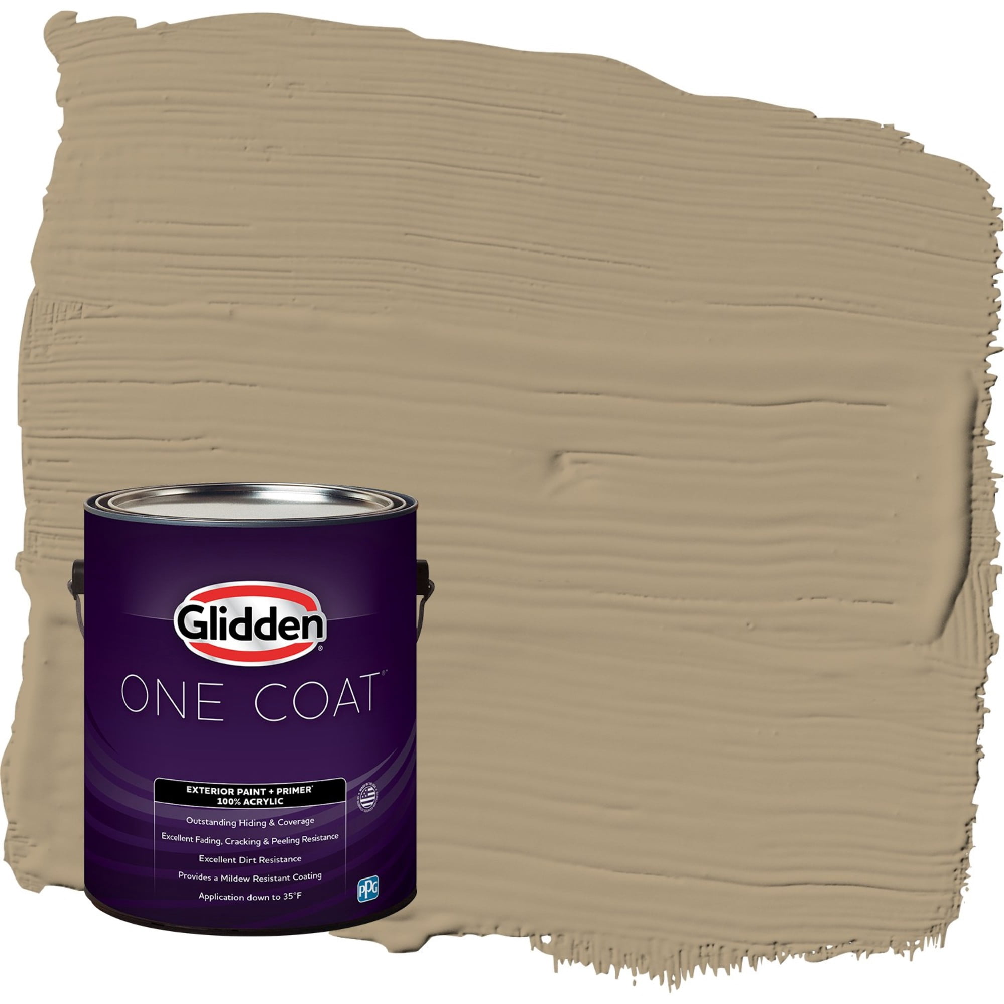 Glidden One Coat Stony Creek / Beige Satin Exterior Paint with Primer, 1 Gallon