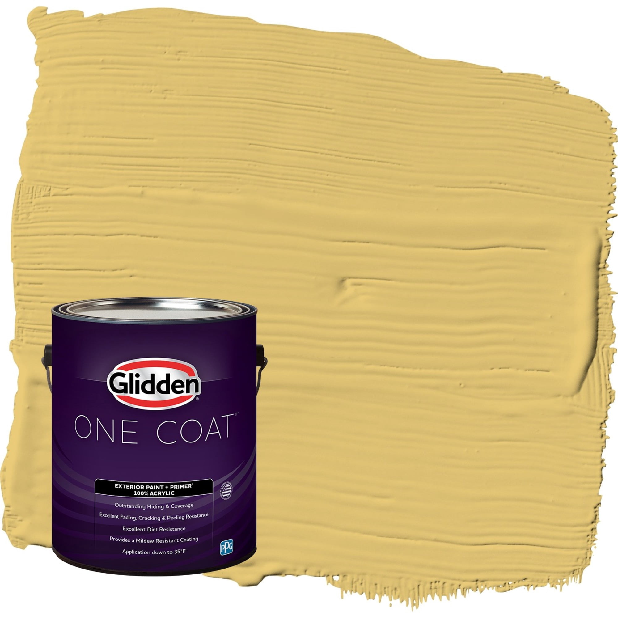 Glidden One Coat Tropical Siesta / Yellow Satin Exterior Paint with Primer, 1 Gallon