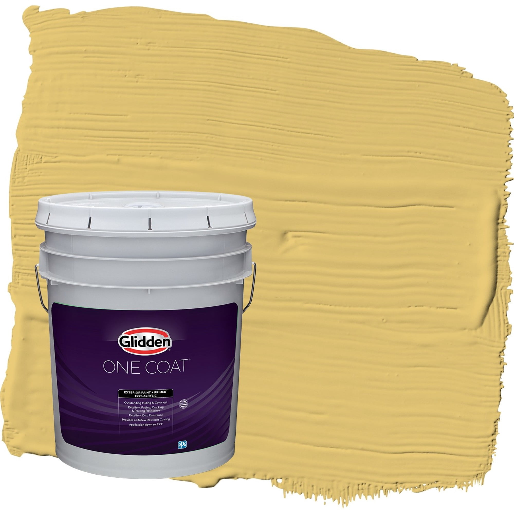 Glidden One Coat Tropical Siesta / Yellow Satin Exterior Paint with Primer, 5 Gallon
