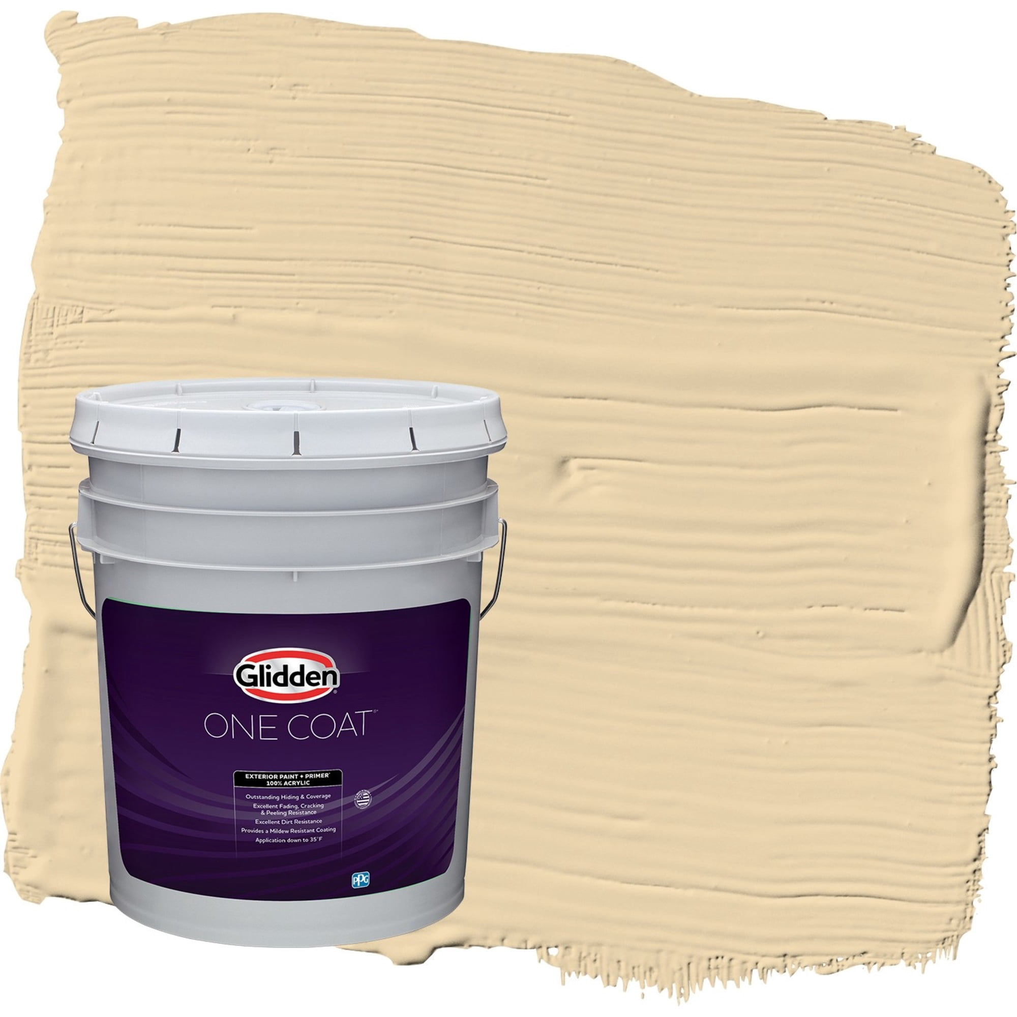 Glidden One Coat Tuscan Bread / Beige Satin Exterior Paint with Primer, 5 Gallon