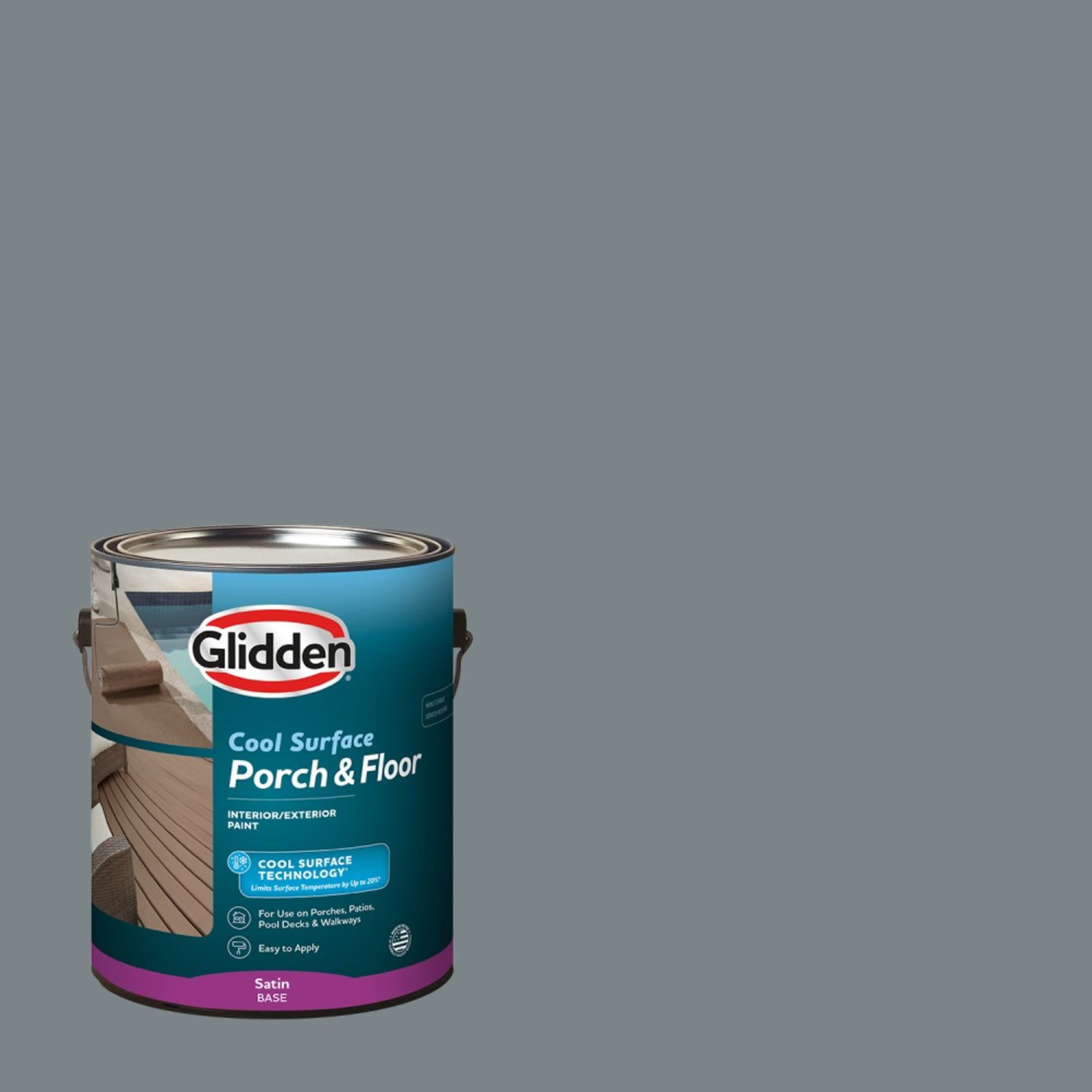 Glidden Porch and Floor with Cool Surface Technology Satin Interior/Exterior Paint, Garrison Gray, 1 Gallon