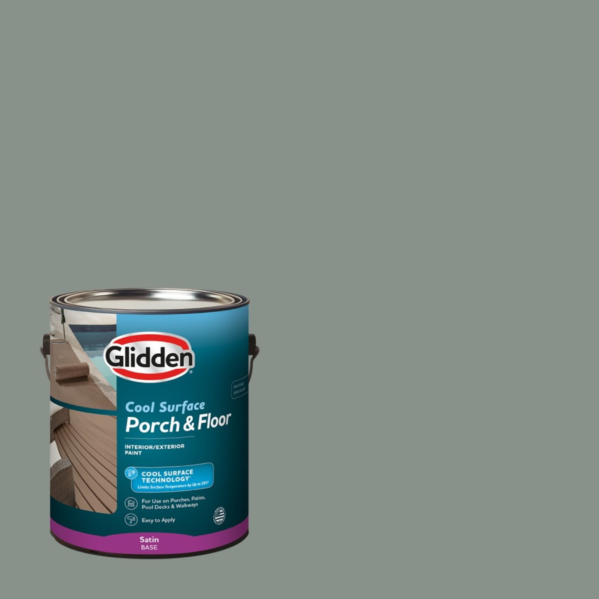 Glidden Porch and Floor with Cool Surface Technology Satin Interior/Exterior Paint, Gray Heron, 1 Gallon
