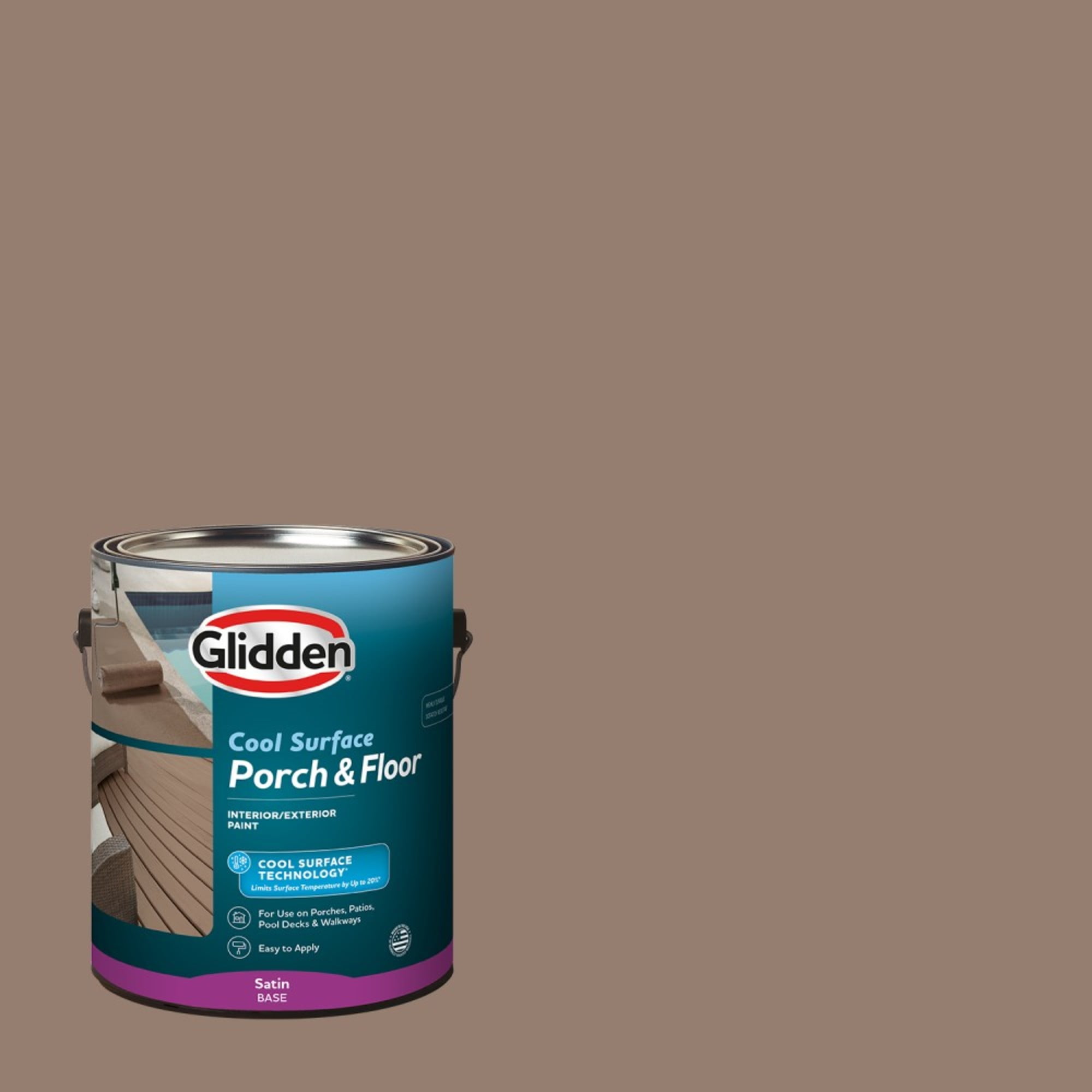 Glidden Porch and Floor with Cool Surface Technology Satin Interior/Exterior Paint, Peppered Pecan, 1 Gallon