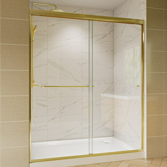 Glide 44-48" Wide x 70" Sliding Glass Shower Doors Frame in Brushed Gold,Clear Tempered Glass