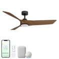 thumbnail image 1 of Glide 52in 3-Blade Smart Ceiling Fan 2700K-6000K CCT Tunable Range LED Light Kit with Remote Control and Black Hardware with Walnut Blades Works With iOS or Android App, 1 of 10