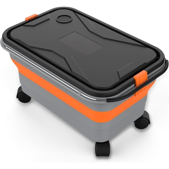 Glide CB 55 Collapsible Bucket 5.5 Gallon for Washing with Wheels, Handle, Drain Plug and Water Outlet, Foldable Multi-Use for Mop Cleaning, Camping, RV, Pet Bathing and Laundry