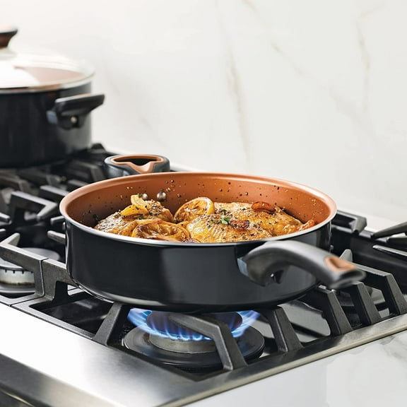 Glide Ceramic Nonstick Saute Pan with Lid - 4 Quart Black Aluminum Cookware