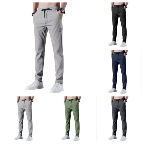 Glide Pants for Men Quick Dry Stretch Drawstring Waist Active Pants with Pockets Casual Lightweight Hiking Outfits Light Gray L