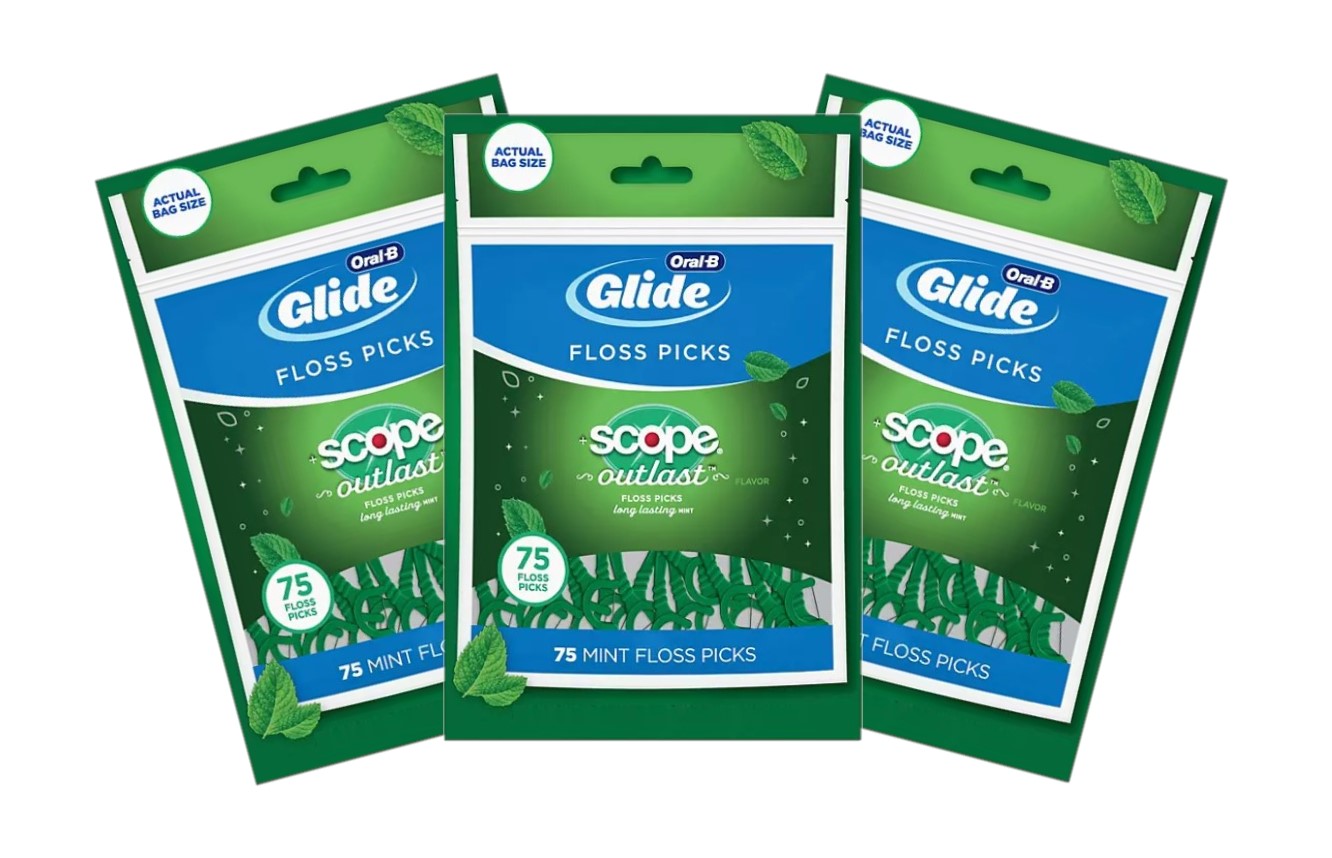 Glide Plus Scope Outlast Floss Picks Long Lasting Mint 75 Each (Pack of