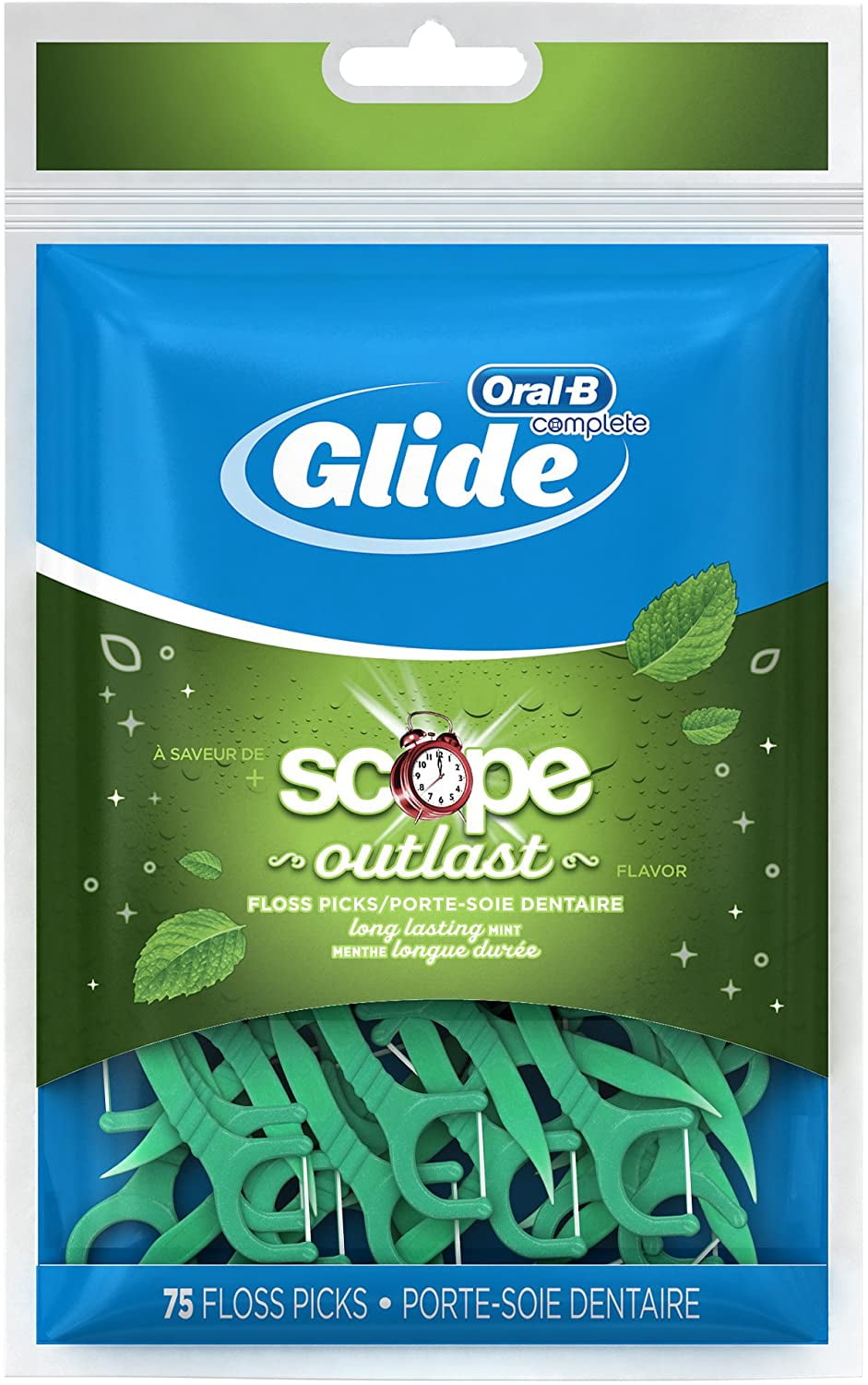 Glide Plus Scope Outlast Floss Picks Long Lasting Mint, 75 ea (Pack of 2)