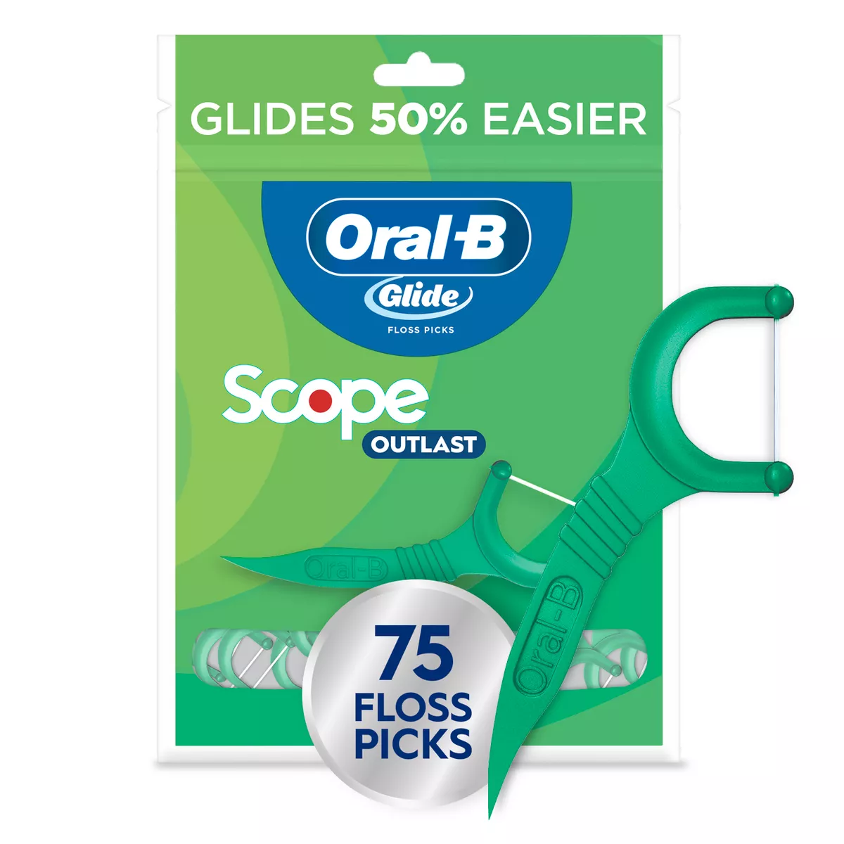 Glide Plus Scope Outlast Floss Picks Long Lasting Mint, 75 ea (Pack of 2)