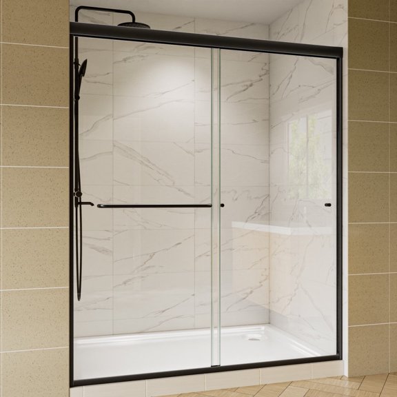 54 Inch Bypass Shower Doors - Glide Framed Matte Black Sliding Shower Enclosure 50-54 in. W x 72 in. H