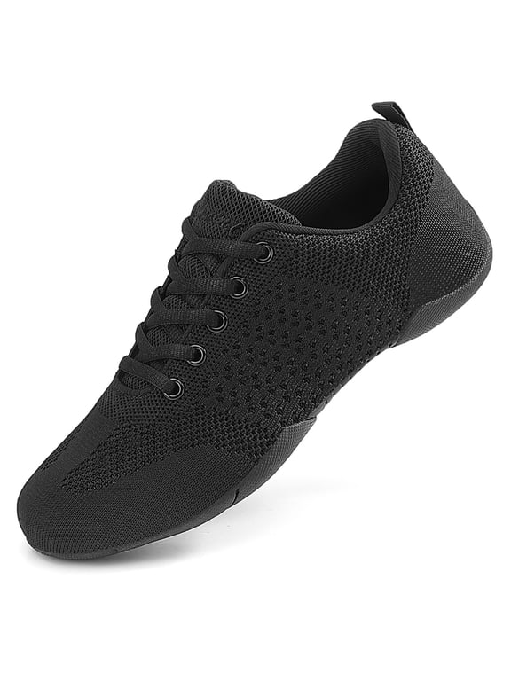 Black Cheer Shoes Girls lightweight Dance Sneakers Women Training Competition Tumbling Athletic Mesh style breathable Big Kid Size 3.5